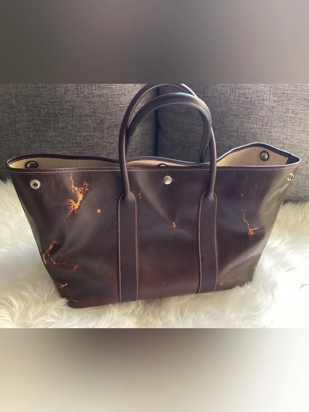 HERMES Amazonia Brown Buffalo Leather Garden Party MM Tote Bag